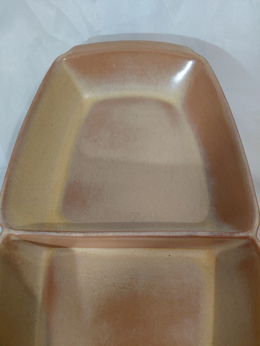 Frankoma Two-Compartment Serving Dish in Warm Terracotta and Cream
